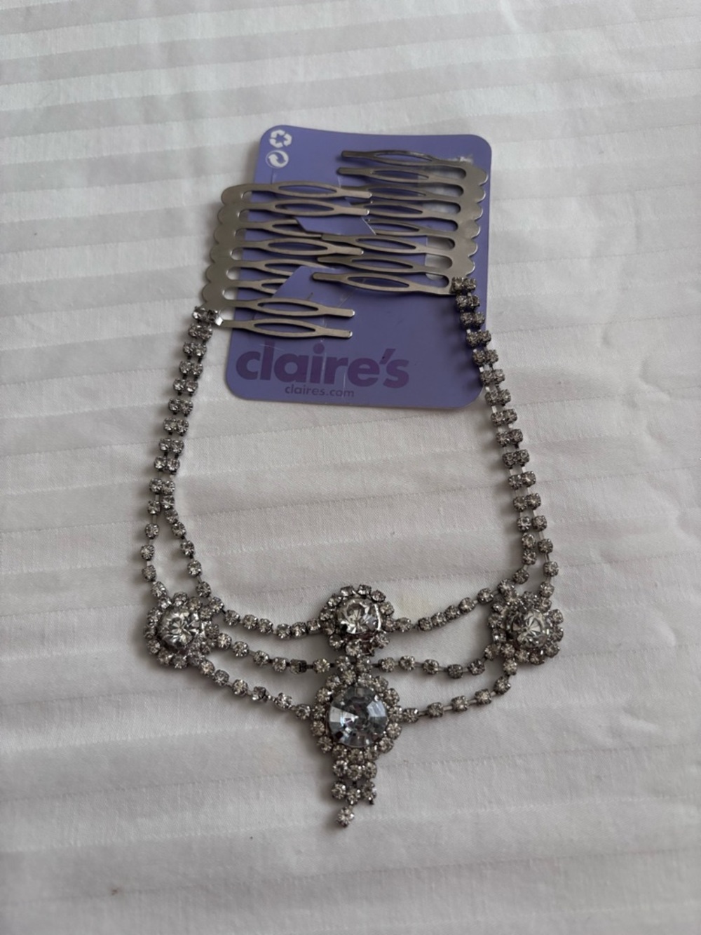 Claire's Silver Rhinestone Layered Hair Chain